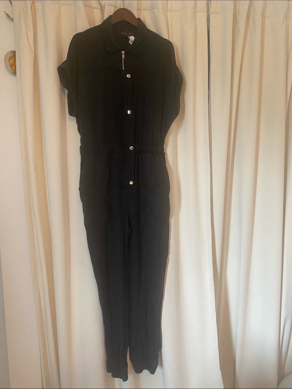 M Black Short-Sleeve Utility Jumpsuit